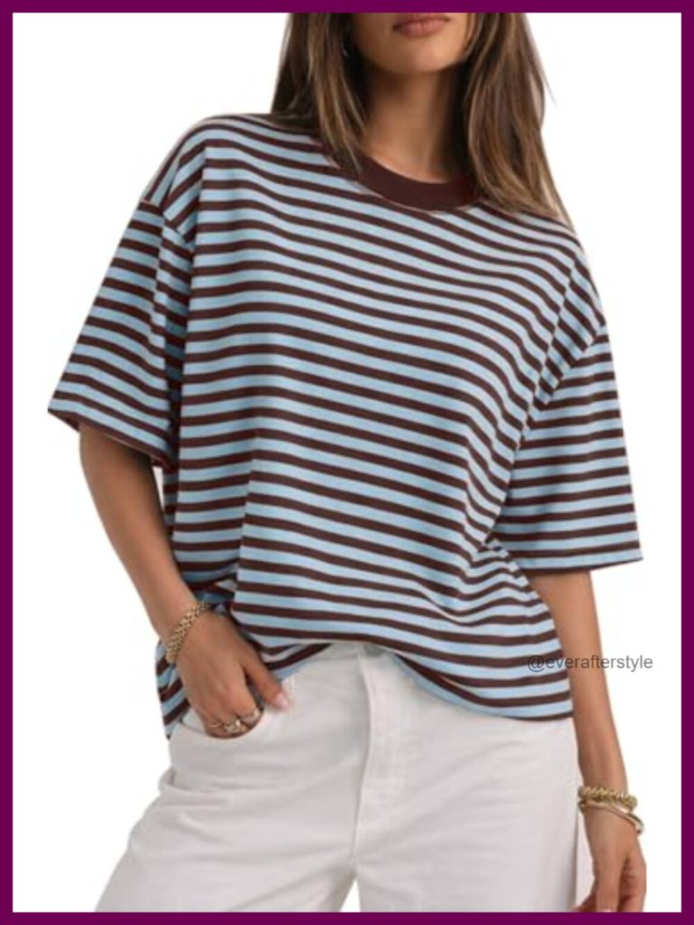 Oversized Striped Short Sleeve Crewneck Casual Summer T Shirt